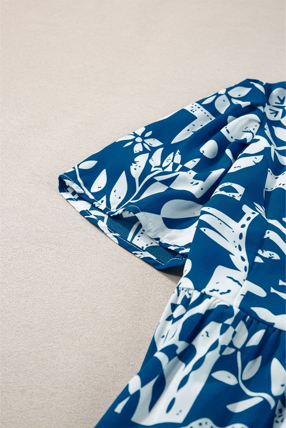 image-Blue Ricrac Trim Split Neck Floral Loose Dress