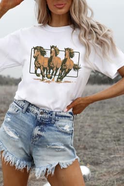 image-White Texas Horse Graphic T-Shirt Cuffed