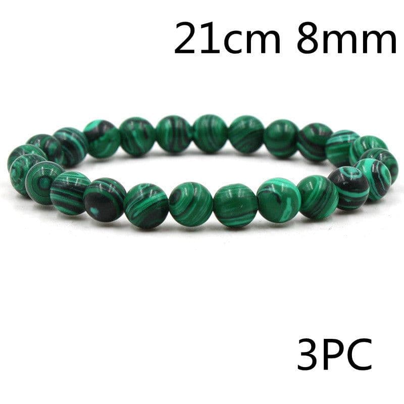 image-Classic Black Matte Green Malachite Bracelets Suitable Women Men Elastic Strand Jewelry