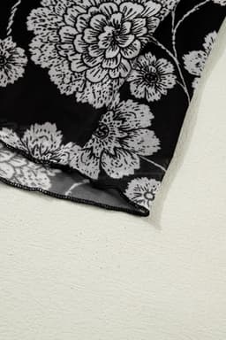 image-Black Thumbhole Long Sleeve Floral Print Mesh Top