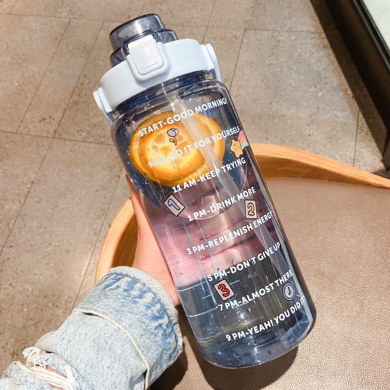 image-2000ml Sports Water Cup With Straw, Large Water Bottle, Portable Plastic High Temperature Resistant Cup