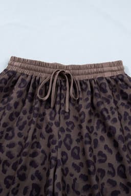 image-Brown V Neck Collar Leopard Printed 2pcs Short Set