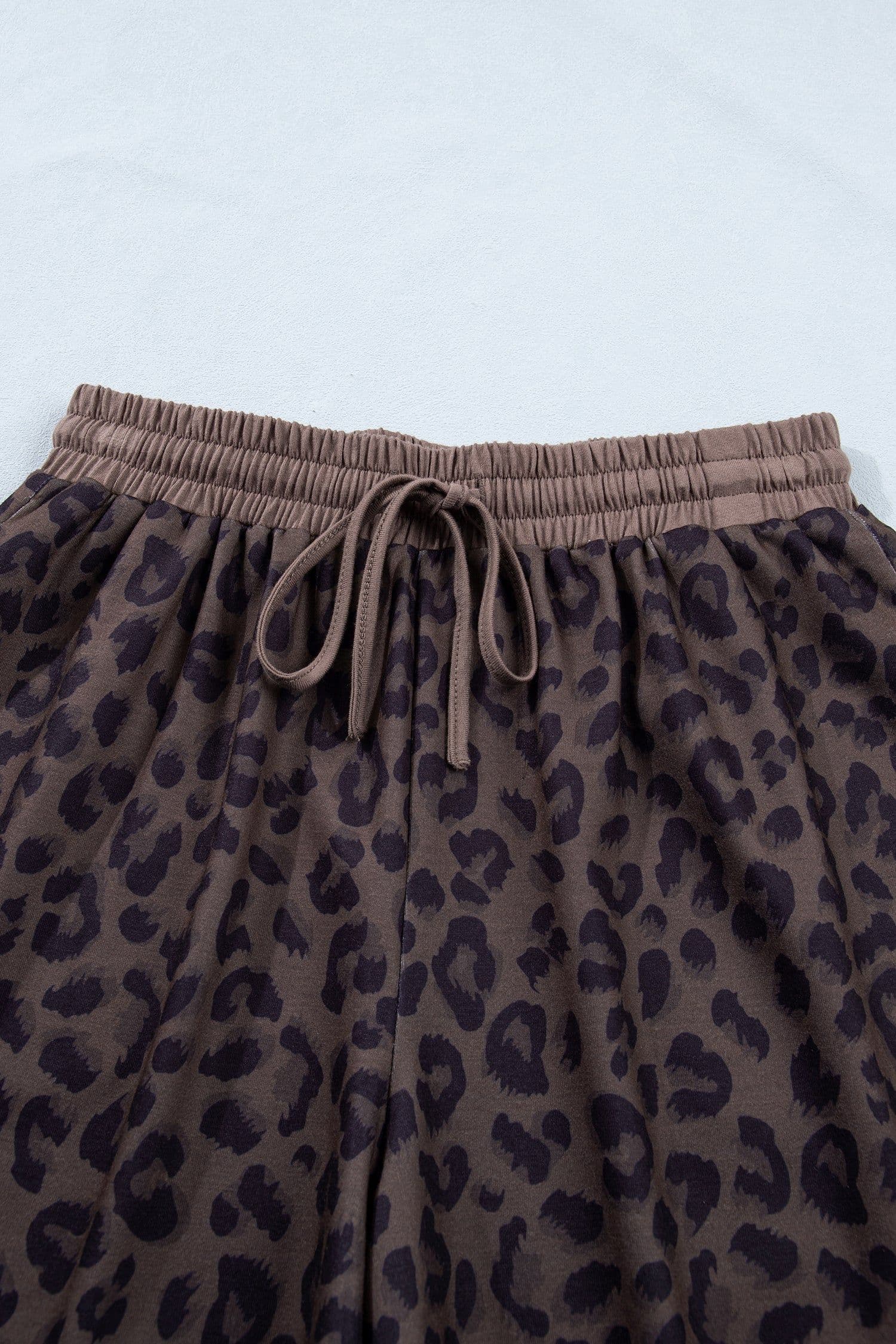image-Brown V Neck Collar Leopard Printed 2pcs Short Set