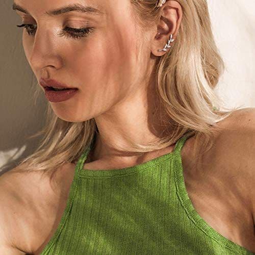 image-Sterling Silver Ear Climber Crawler Cuff Leaf Earrings for Women Girls