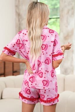 image-Pink Heart Cake Pajama Set - 2pc Ruffle Trim