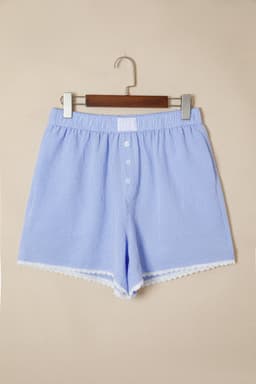image-Sky Blue Gingham Boxer Shorts Lace Trim