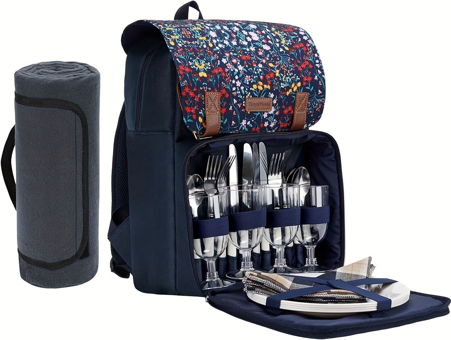 image-Insulated Picnic Backpack Set for 4 with Blanket