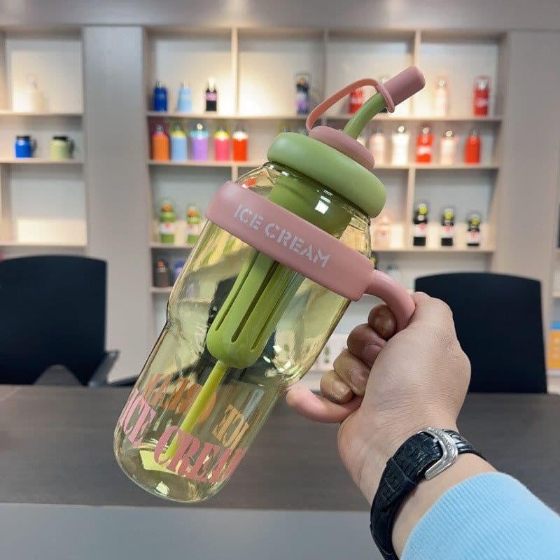 image-Plastic Water Bottle With Straw Cartoon Cup Drinking Cup Portable Water Bottle 1200ml Kitchen Gadgets