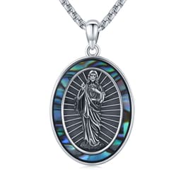 image-St Jude Necklace Sterling Silver Oval Medal San Judas Tadeo Pendant Necklace Medallion Protection Necklace Catholic Jewelry Gift for Men