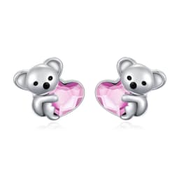 image-925 Sterling Silver Koala Bear Cute Animal Hypoallergenic Heart Crystal Earrings Jewellery