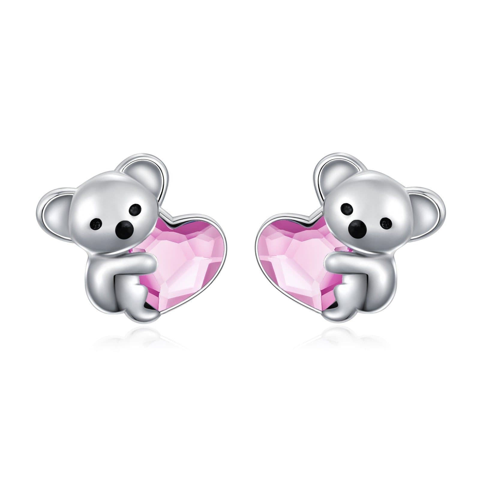 image-925 Sterling Silver Koala Bear Cute Animal Hypoallergenic Heart Crystal Earrings Jewellery
