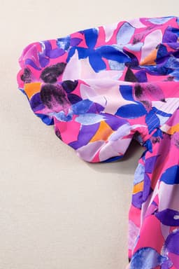 image-Purple Ruffled Short Sleeve Floral Print Dress - Sizes Available (59 characters)