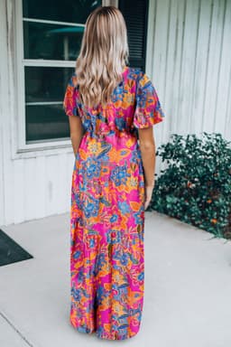 image-Rose Wrap V Neck Floral Maxi Dress