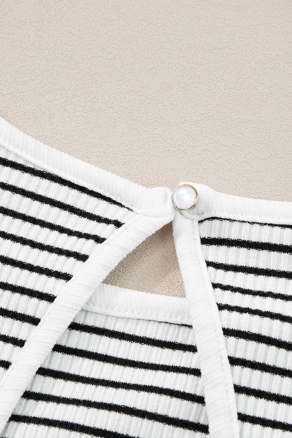 image-White Striped Print Ribbed Knit Sleeveless Top