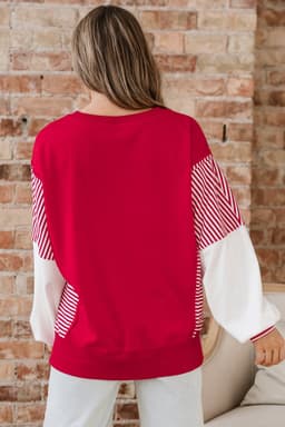 image-Fiery Red Striped Patchwork Sweatshirt