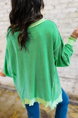image-Bright Green Twisted Rib St Patricks Day Sequin Patch Graphic Long Sleeve Top