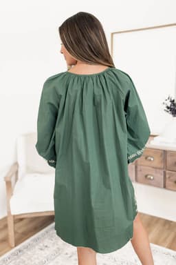 image-Mist Green Tie Neck Boho Floral Puff Sleeve Shift Dress
