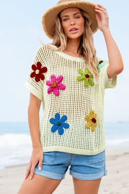 image-White Crochet Flower Hollow-out Sweater T-Shirt