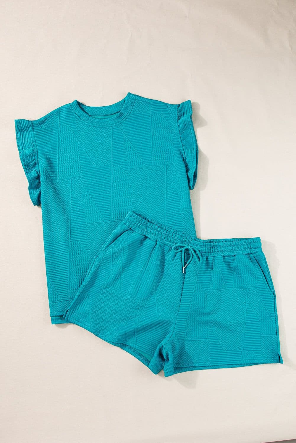image-Skobeloff Textured Ruffle Split Top & Shorts Set