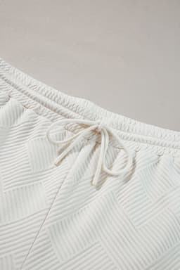 image-Beige Plus Size Textured Collared Top and Pants Set