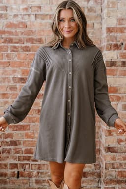 image-Simply Taupe Waffle Knit Tunic Dress
