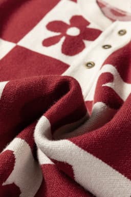image-Thai Curry Flower Plaid Henley Baggy Sweater