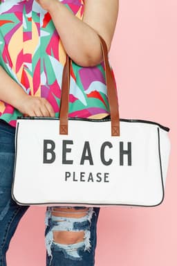 image-Beach Please Canvas Tote Bag - White Large 50cm