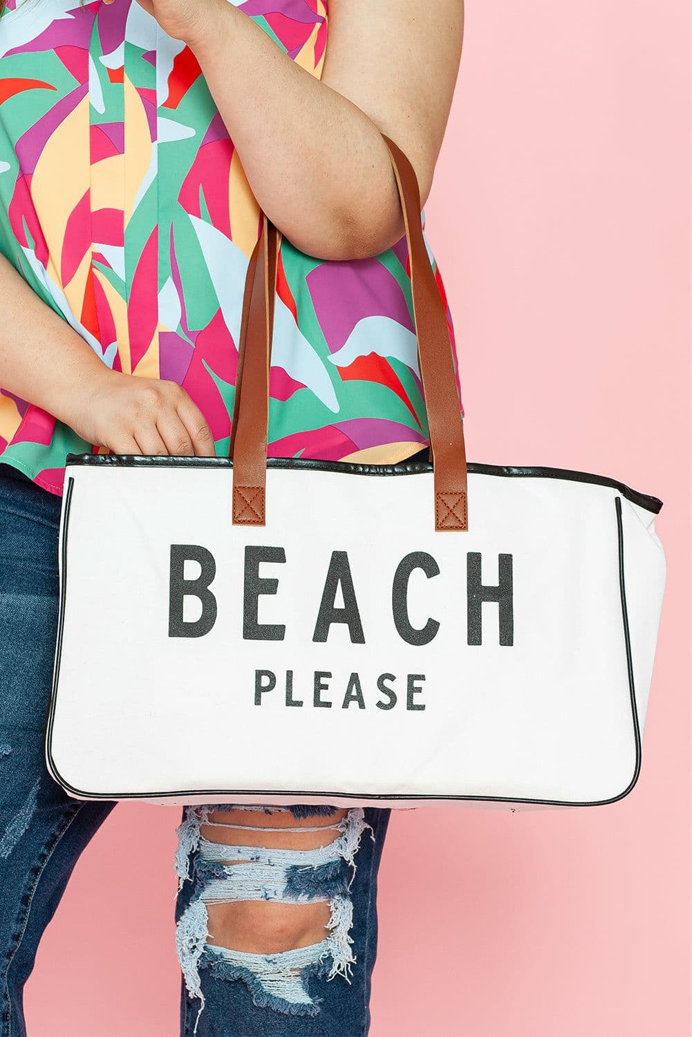 image-Beach Please Canvas Tote Bag - White Large 50cm