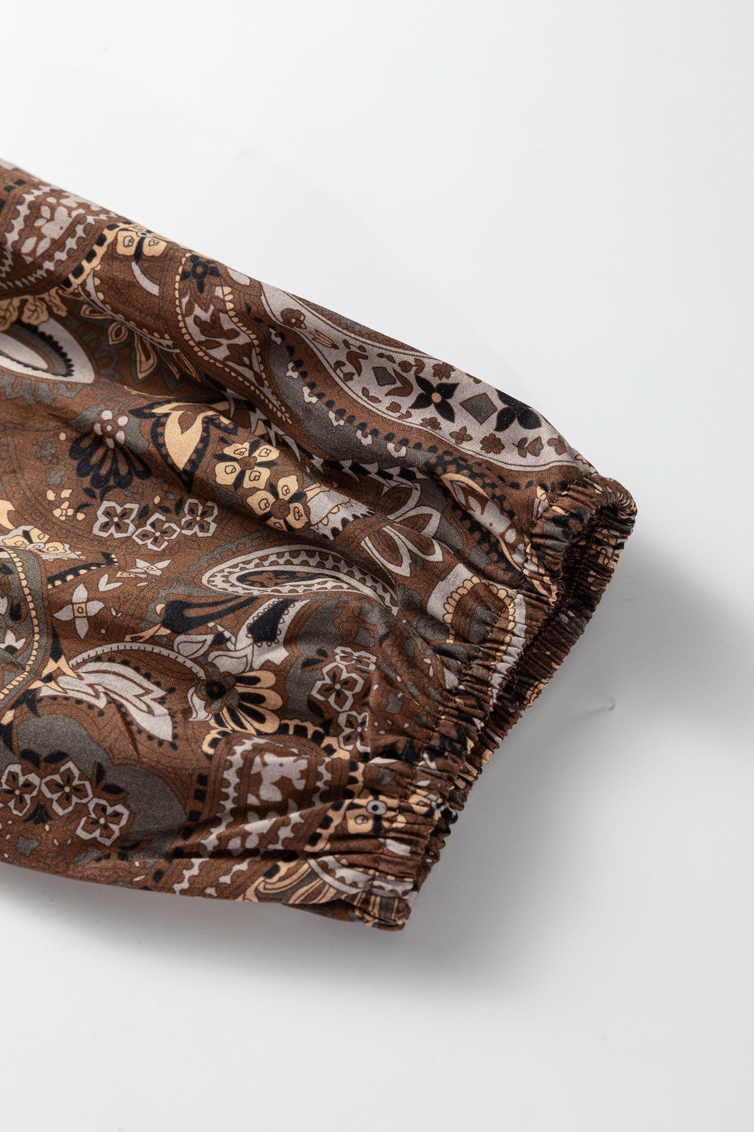 image-Paisley Print Half Buttons Puff Sleeve Short Dress - Flowy Boho Chic