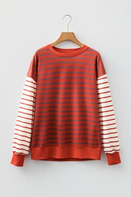 image-Orange Stripe Contrast Sleeve Patchwork Sweatshirt