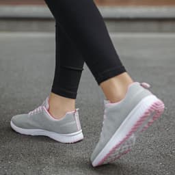 image-Women's Sports Sneakers - Mesh Upper, Low Wedge Heel