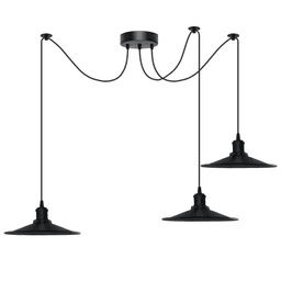 image-Black Vintage 3 Head Cone shaped shade Ceiling Pendant Light Fitting with Adjustable Cord Hanging Light Fixture