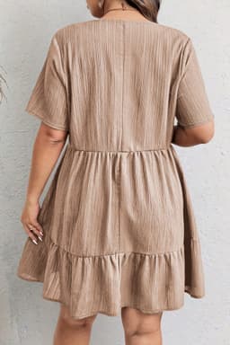 image-Dark Khaki Plus Size Textured Ruffled Short Sleeve Dress