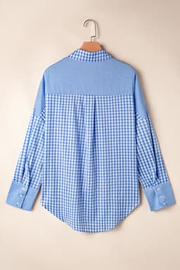 image-Sky Blue Striped Plaid Button-Up Long Sleeve Shirt - Casual Chic Design