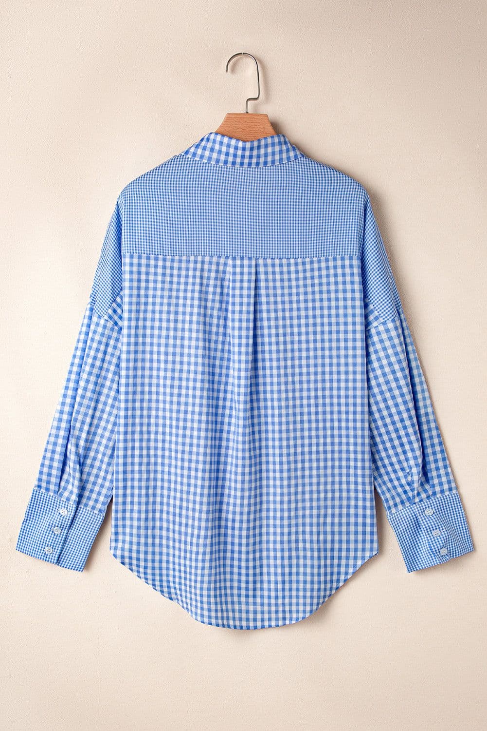 image-Sky Blue Striped Plaid Button-Up Long Sleeve Shirt - Casual Chic Design
