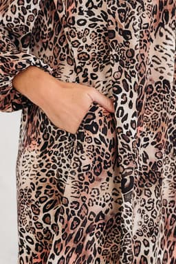 image-Brown Leopard Ruffled Detail Long Sleeve Mini Dress