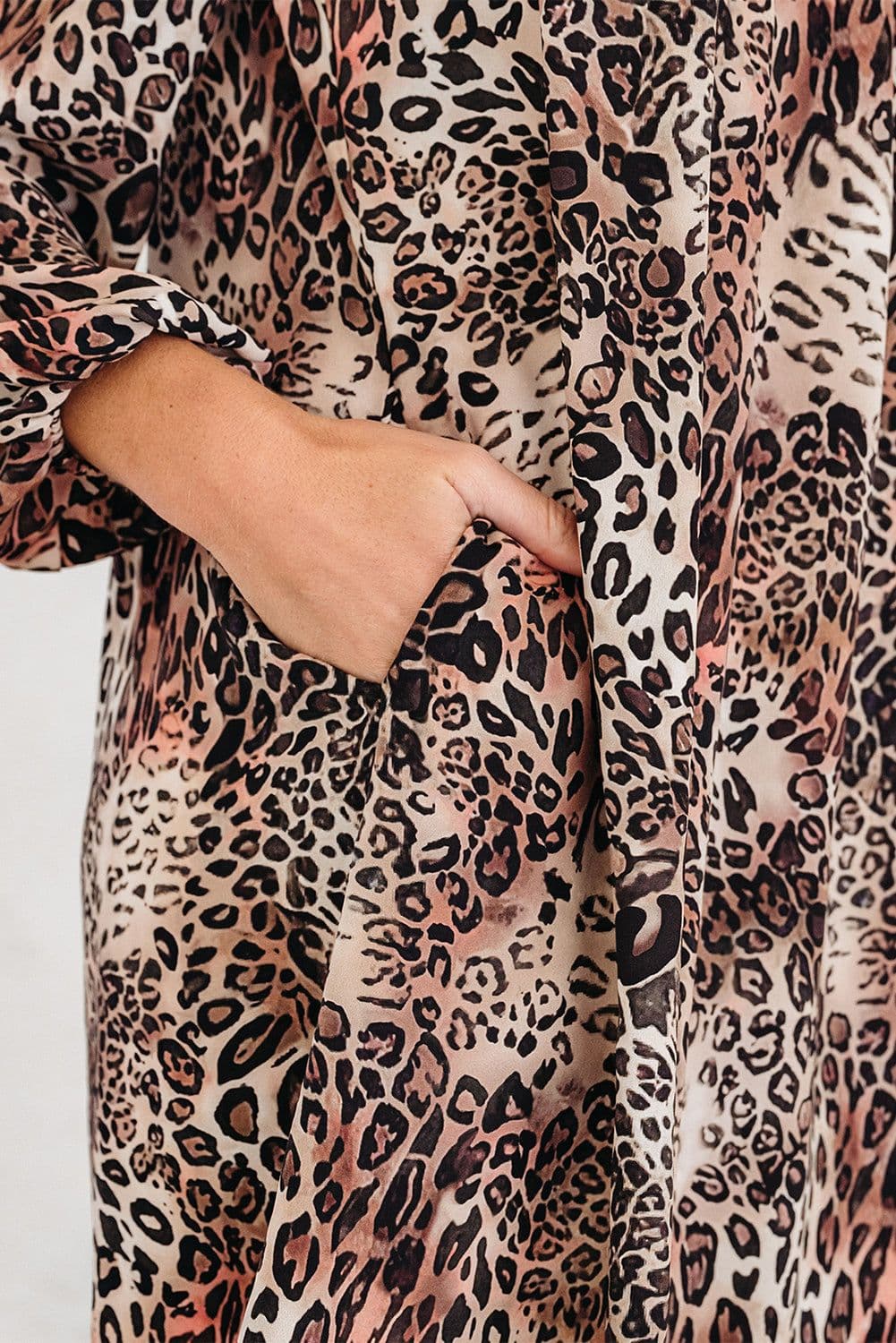 image-Brown Leopard Ruffled Detail Long Sleeve Mini Dress