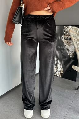 image-Black Shiny Velvet Drawstring High Waist Straight Leg Casual Pants