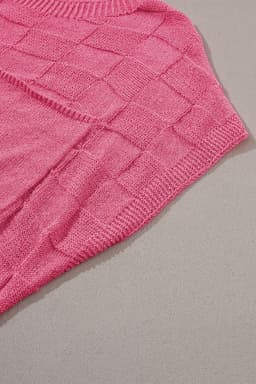image-Pink Lattice Textured Knit Short Sleeve Sweater - Sizes S-3XL