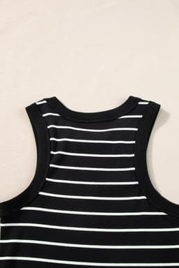image-Black Stripe Ribbed Knit Mini Dress - Chic Silhouette, Sleeveless