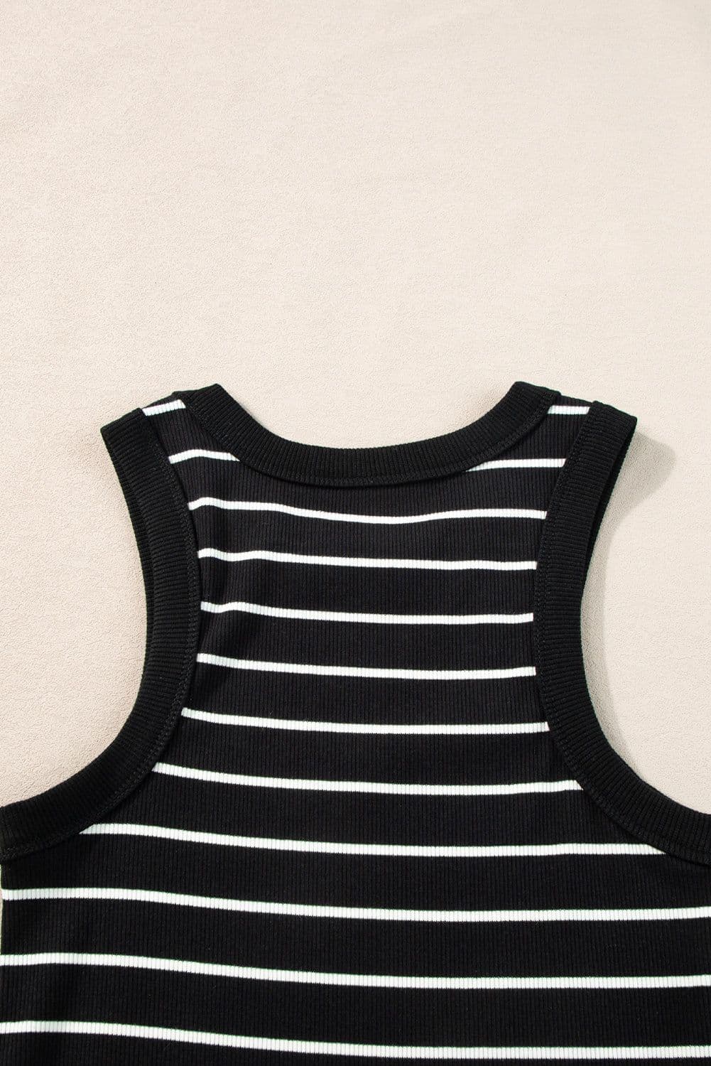 image-Black Stripe Ribbed Knit Mini Dress - Chic Silhouette, Sleeveless