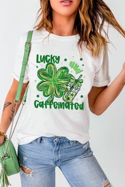 image-St. Patrick's Day Graphic Tee - White Clover & Caffeine Design