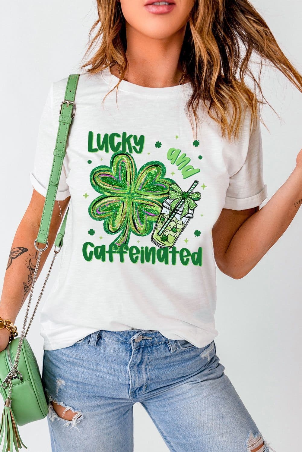 image-St. Patrick's Day Graphic Tee - White Clover & Caffeine Design