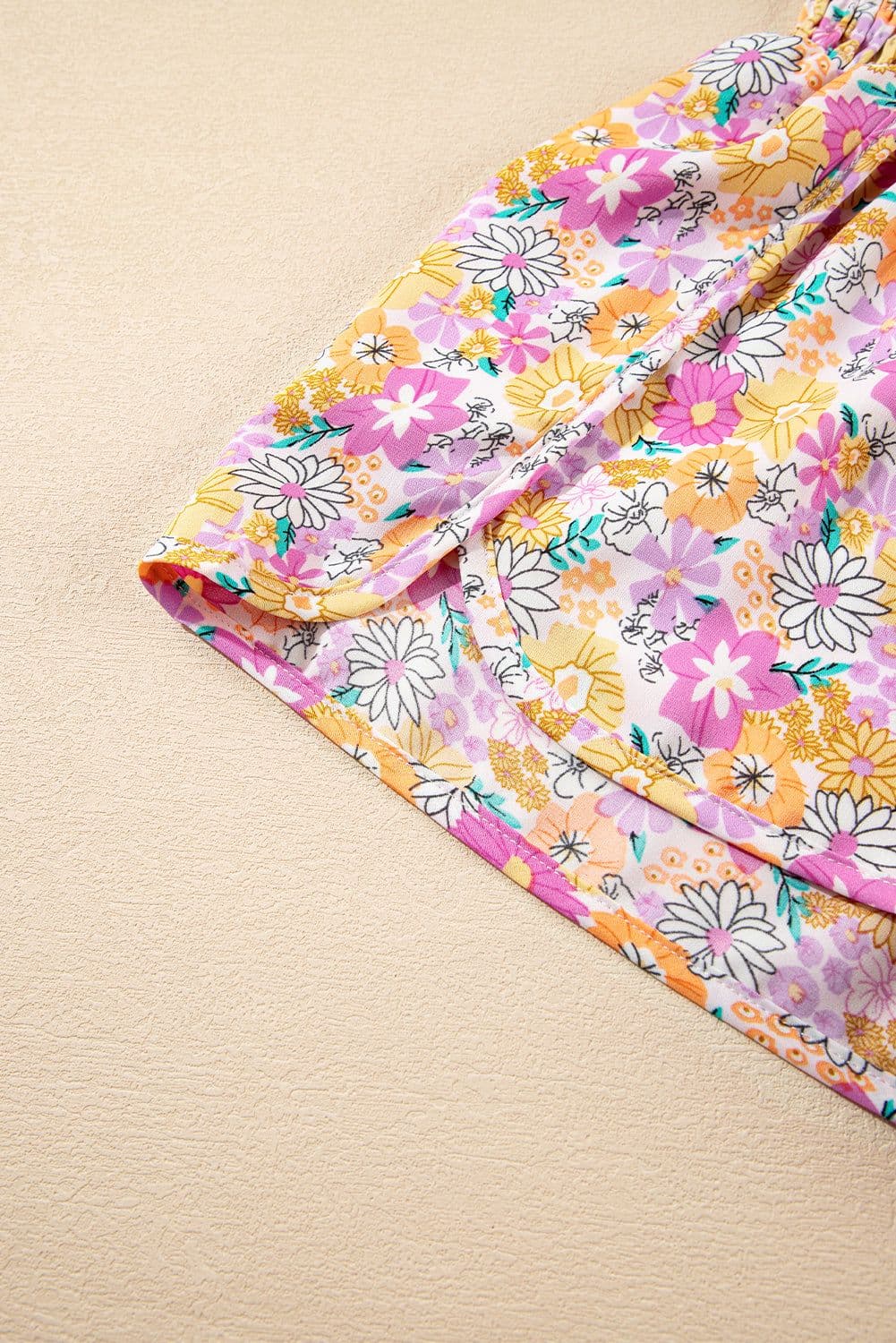 image-Pink Boho Floral Shirred High Waist Shorts