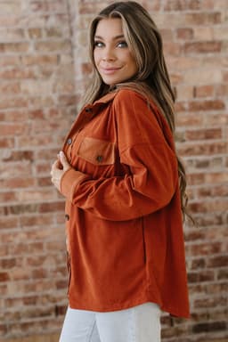image-Gold Flame Velvet Flap Pockets Drop Shoulder Shacket