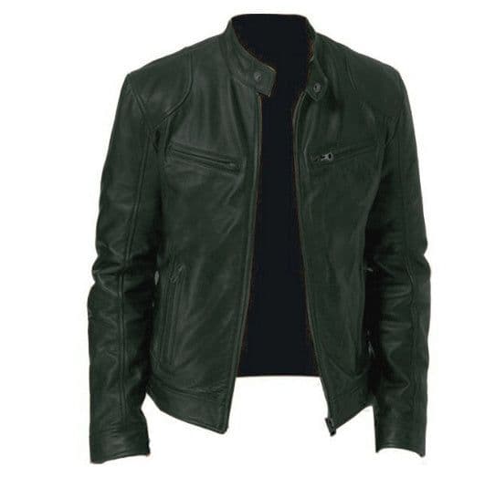 image-Gentleman's Warm Zipper Cardigan Pocket Decorated Pu Leather Coat