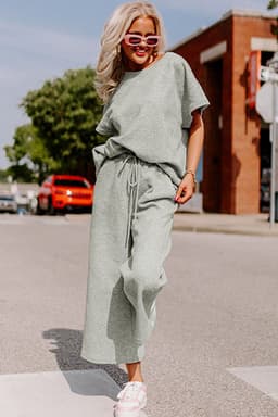 image-Strawberry Pink Textured Loose Fit T Shirt and Drawstring Pants Set