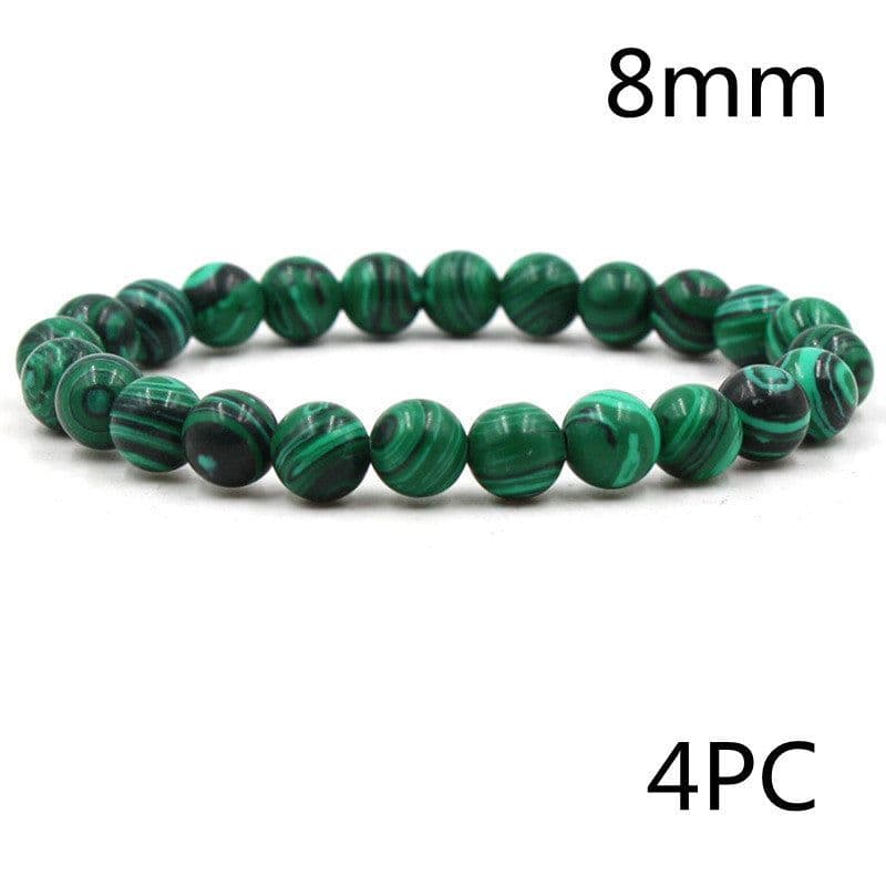 image-Classic Black Matte Green Malachite Bracelets Suitable Women Men Elastic Strand Jewelry