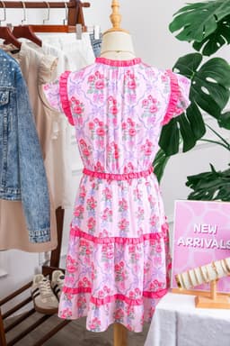 image-Purple Floral Tiered Ruffle Sleeveless V-Neck Mini Dress