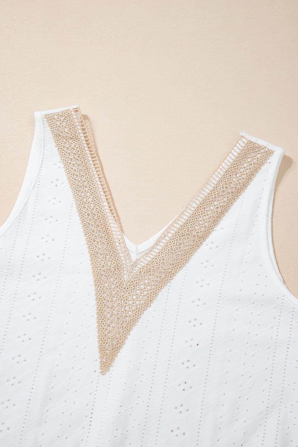 image-White Lace Crochet Tank Top V Neck Loose Fit